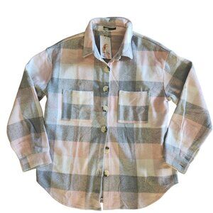 Medium Plaid Button Shacket Brushed Flannel Shirt Jacket Pockets Prettygarden